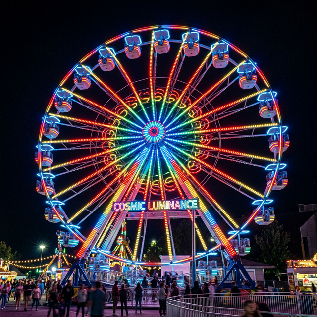 Giostra illuminata di notte con luci LED